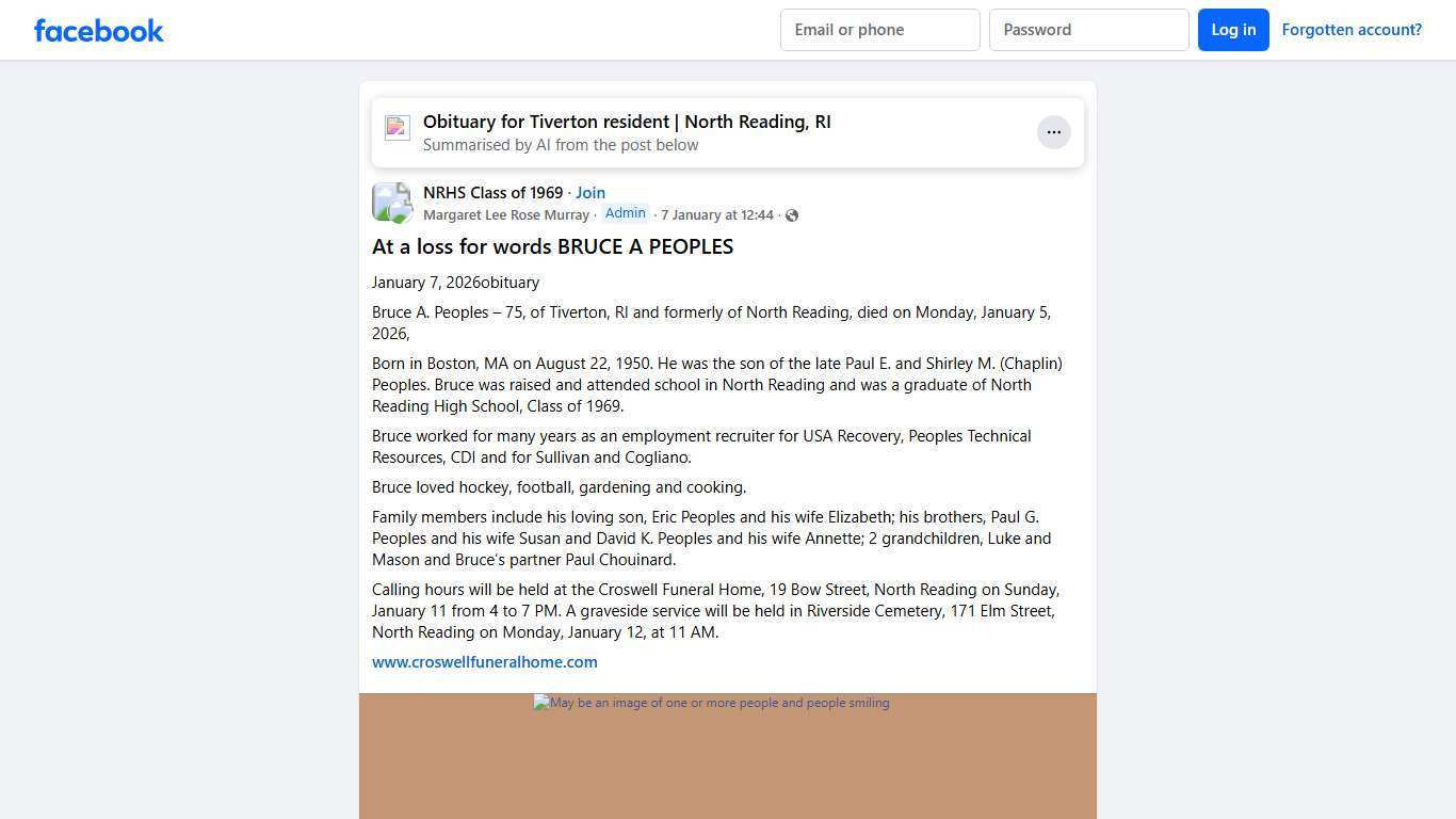 NRHS Class of 1969 At a loss for words BRUCE A PEOPLES Facebook